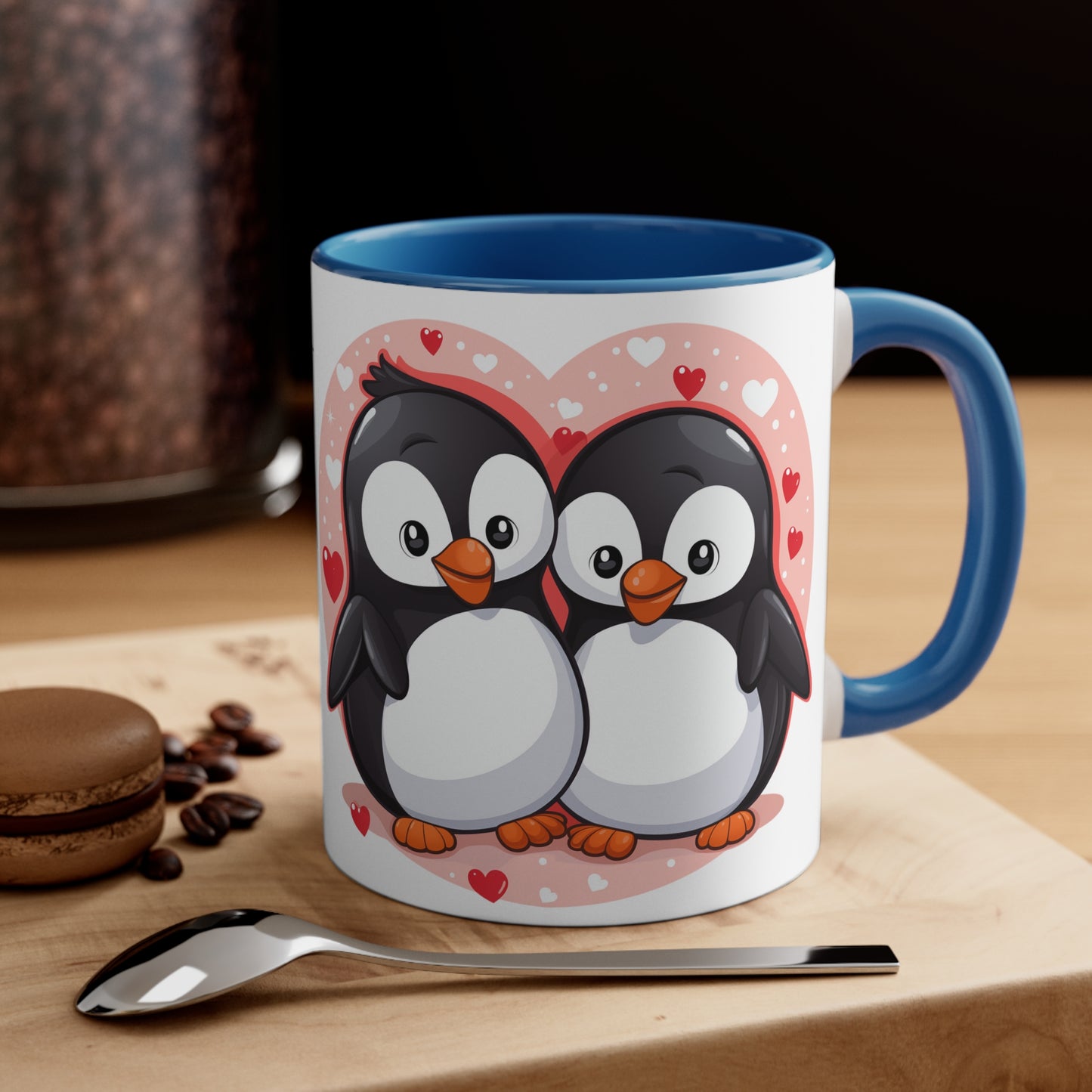 Penguin Love Mug - 11oz Bicolor 'Warm Your Heart' Cup - Valentine's Day