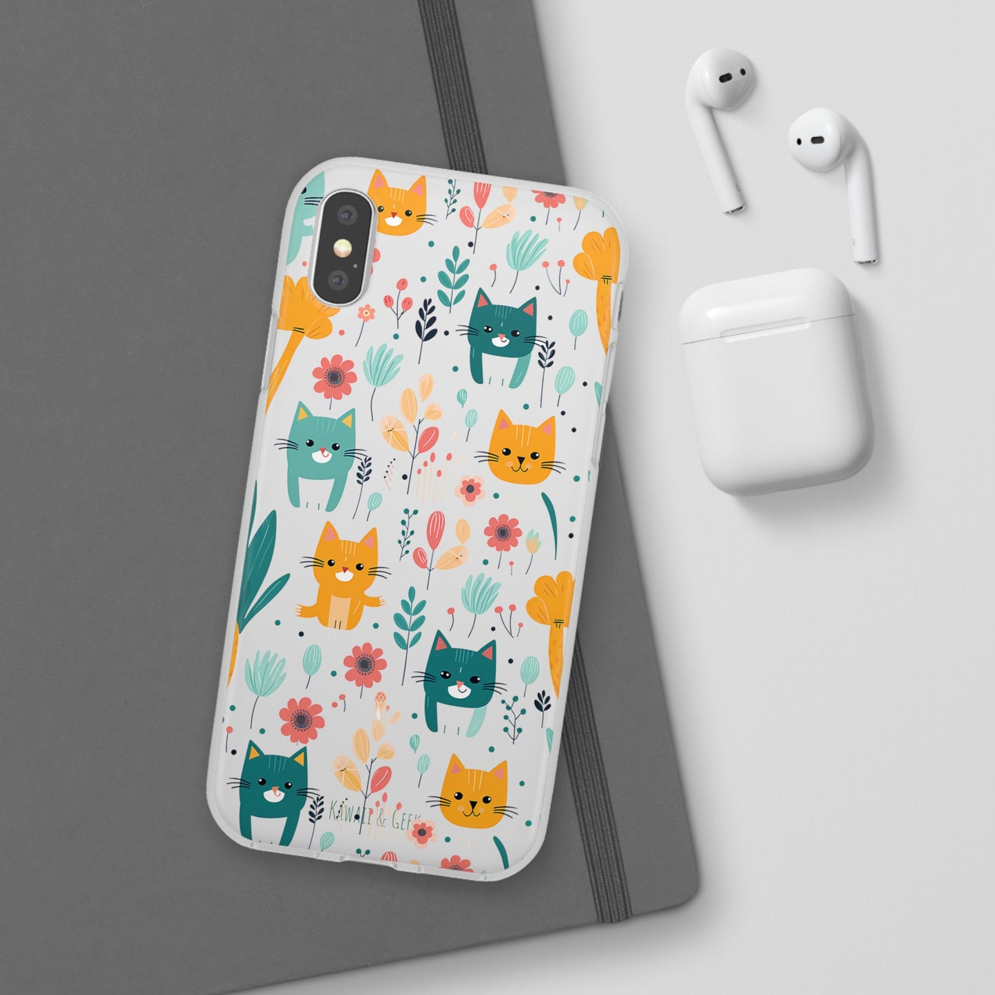 Cute Cats & Flowers Flexi and semi Transparent Phone Case