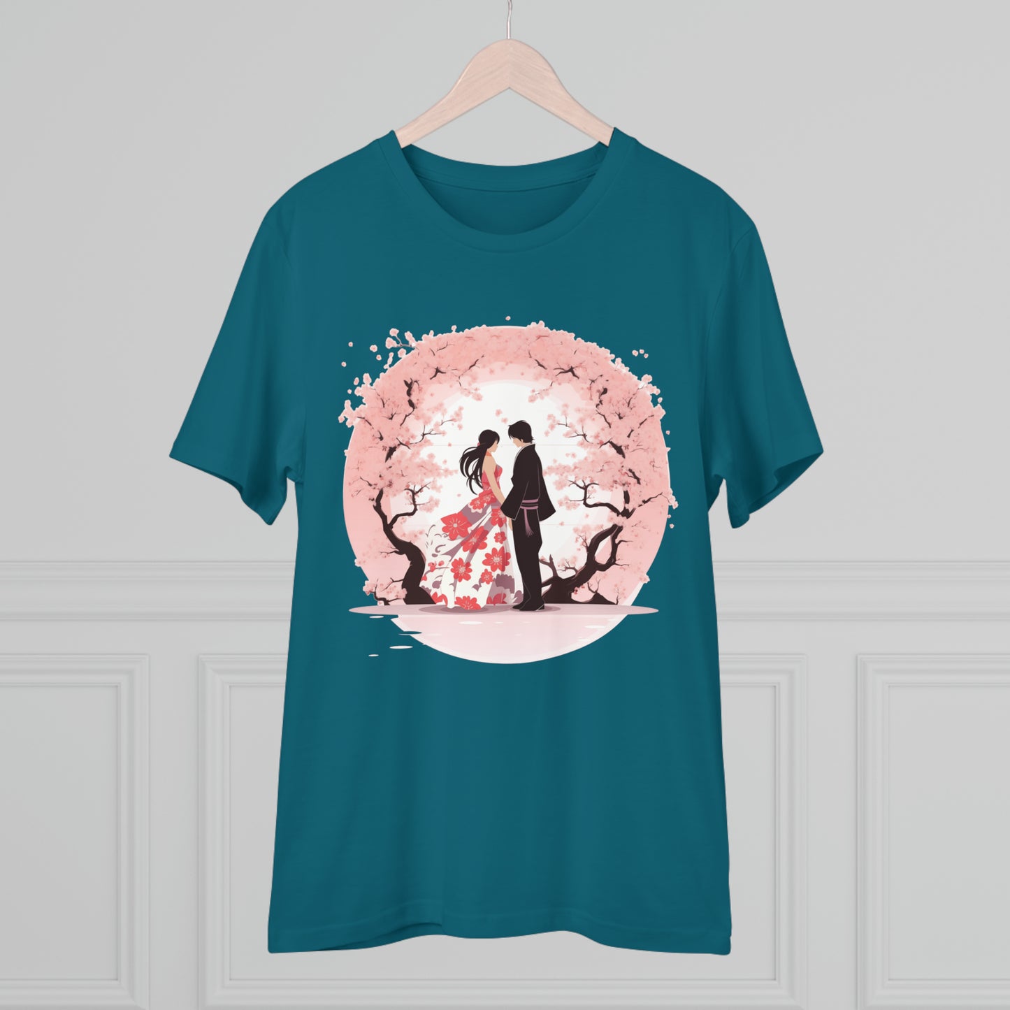 Cherry Blossom Romance T-shirt - Japanese Couple Design - Valentine's Day Special