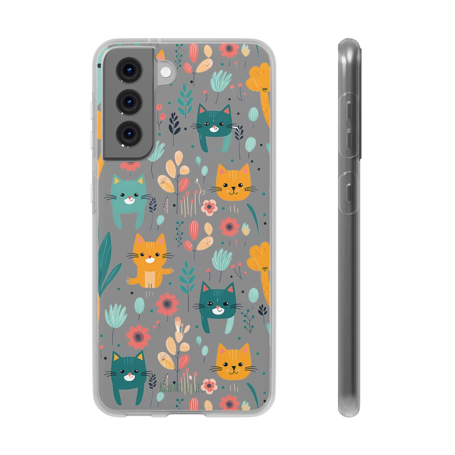 Cute Cats & Flowers Flexi and semi Transparent Phone Case