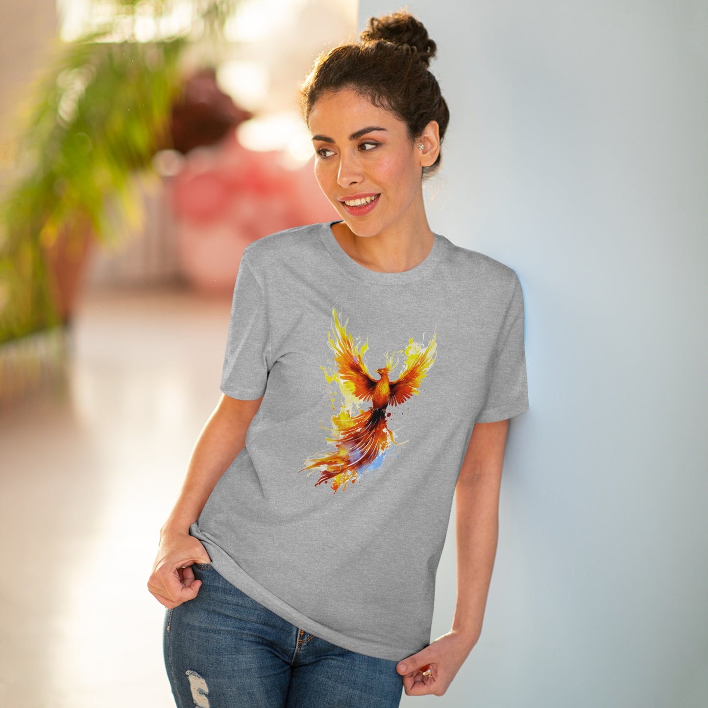 Burning Phoenix Watercolor T-Shirt - Unisex and Eco-Friendly Fashion with a Fiery Twist