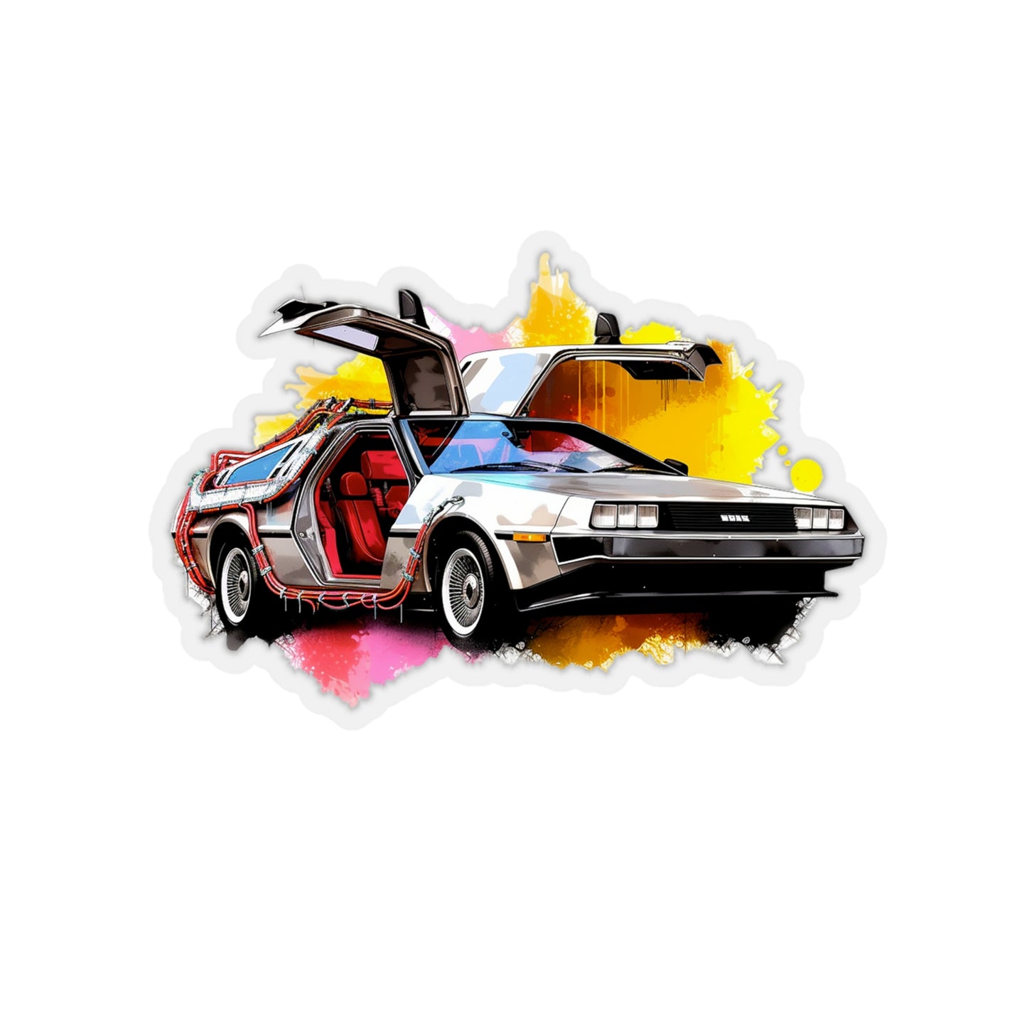 Colorful DeLorean Sticker - Celebrate Back to the Future with Vibrant Style