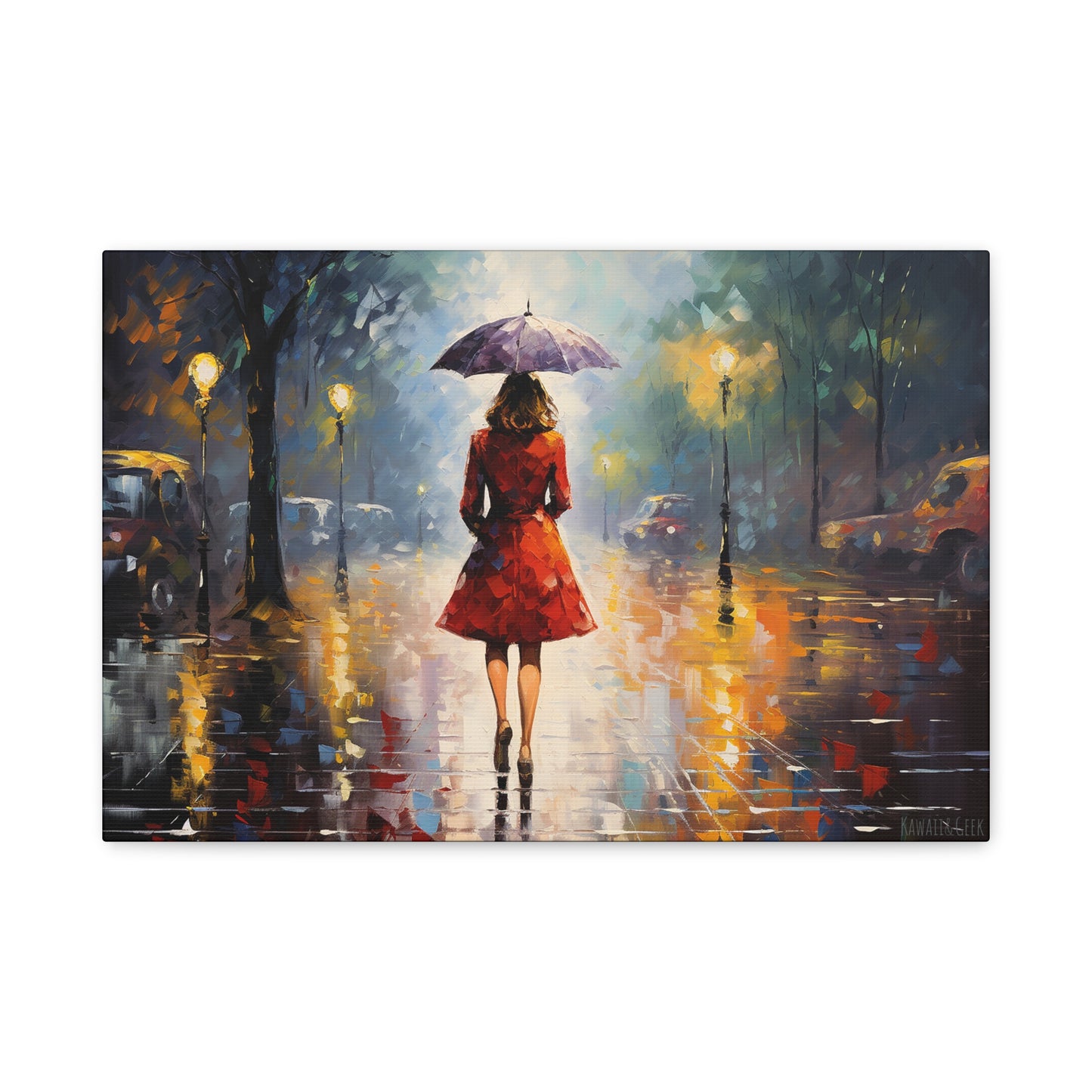 Elegant Woman in Parisian Rain: Premium Cotton Canvas Art