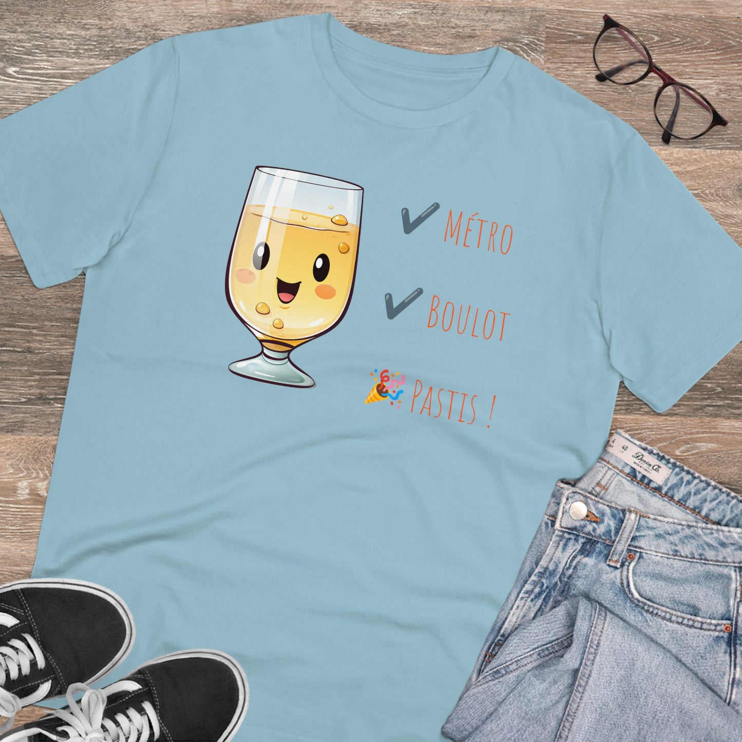 Métro, Boulot, Pastis T-Shirt - Cute Smiling Pastis Glass Design