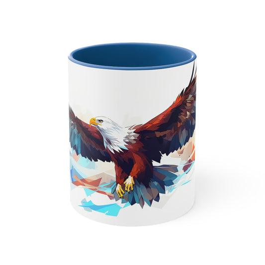 11oz Bi-color Eagle Mug: Geometric-Face Eagle in Flight