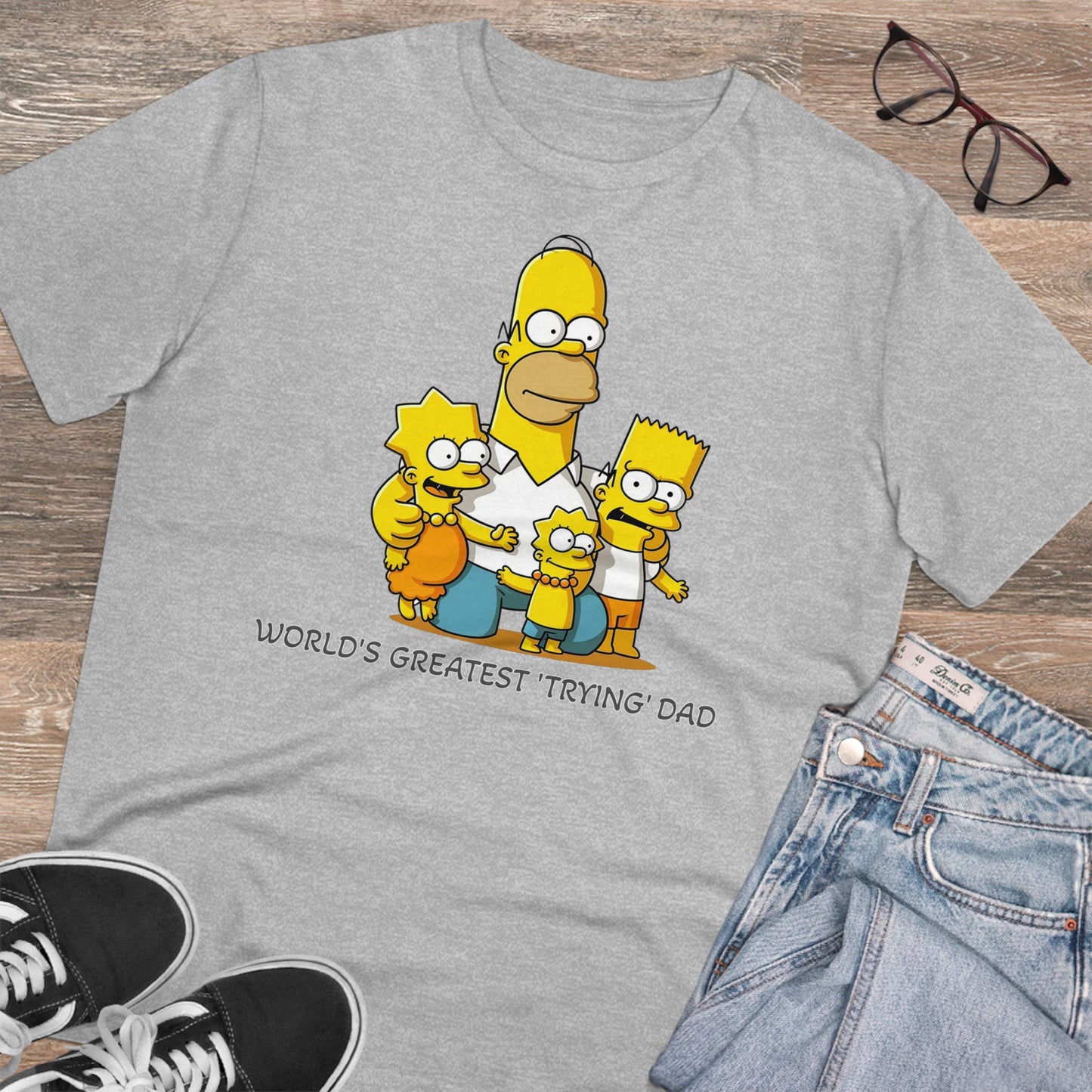 World's Greatest Trying Dad - Unisex Eco-Friendly T-Shirt - Celebrate Father's Day with Cute Homer Simpson and His Kids