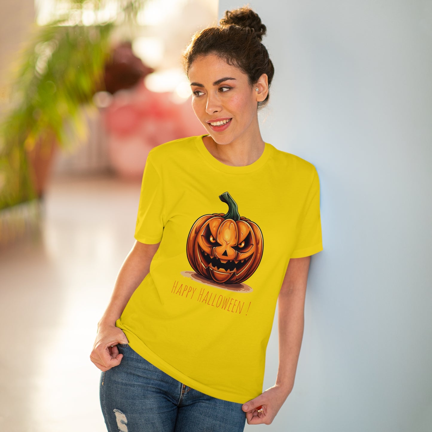 Happy Halloween Eco-Friendly Tee: Scary Pumpkin Design