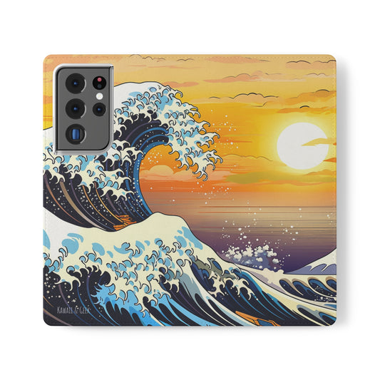 Sunset Big Wave Flip Phone Case - Embrace the Majestic Hokusai Style in Your Hands