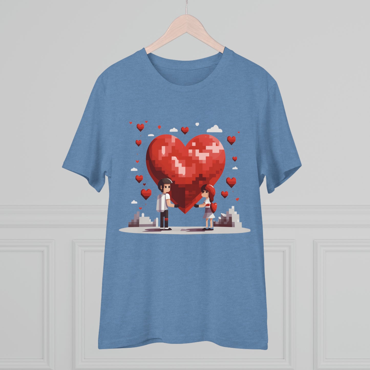 Pixel Love Eco Tee - Valentine's Day Pixel Heart Couple Shirt