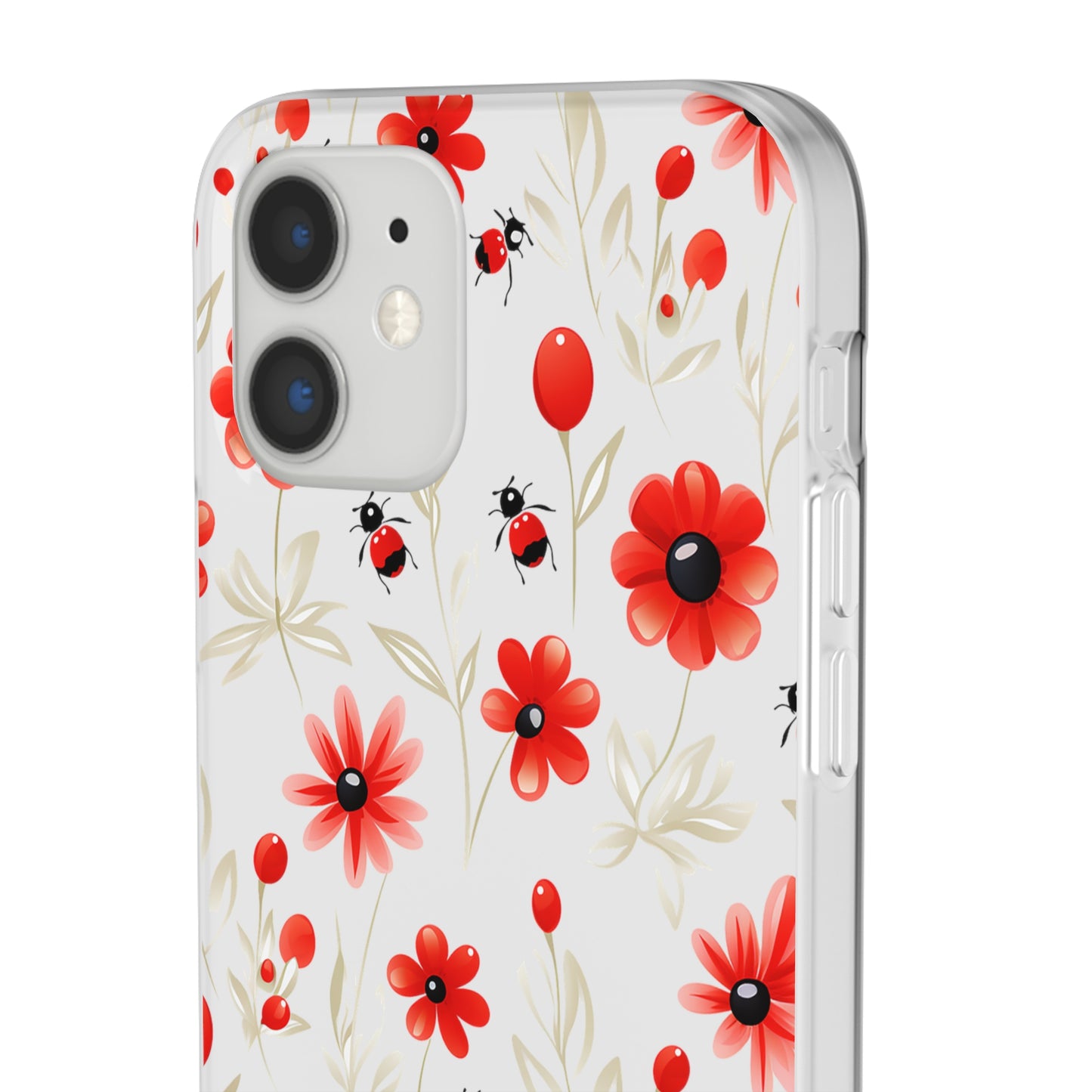 Red Flowers & Cute Bugs: Transparent Flexi Phone Case