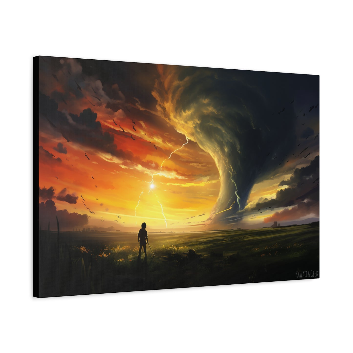 Apocalyptic Sunset canva : Kid Facing Gigantic Tornado