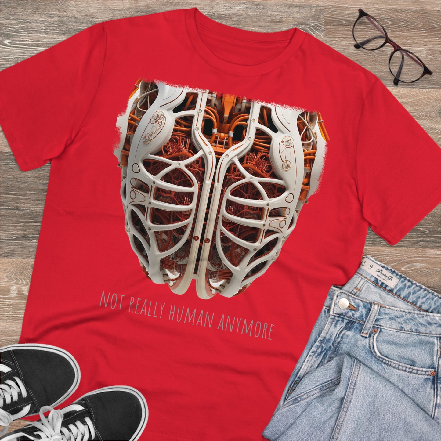 Eco-T-shirt: Cybernetic Chest "Not Really Human"