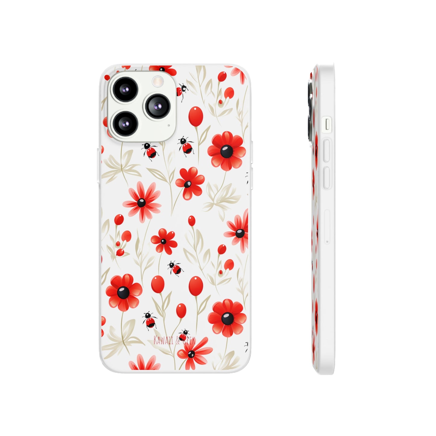 Red Flowers & Cute Bugs: Transparent Flexi Phone Case