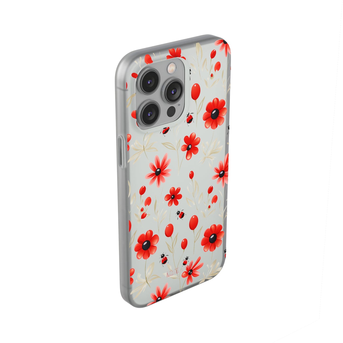 Red Flowers & Cute Bugs: Transparent Flexi Phone Case