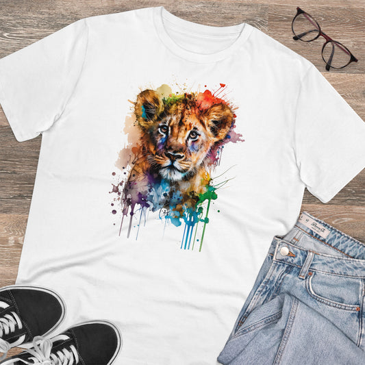 Cute Lion Cub in Watercolor Style Organic Unisex T-Shirt - Add Some Adorable and Eco-Friendly Style to Your Wardrobe