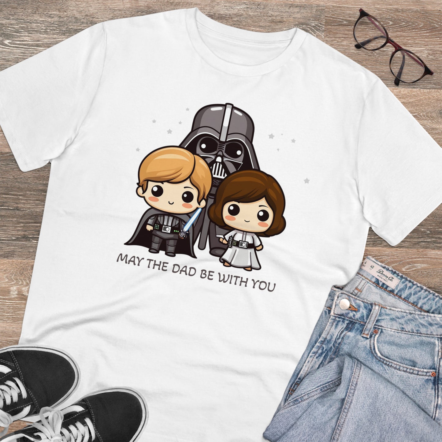 May the Dad Be with You - Unisex Eco-Friendly T-Shirt - Celebrate Father's Day with a Cute Darth Vader Design