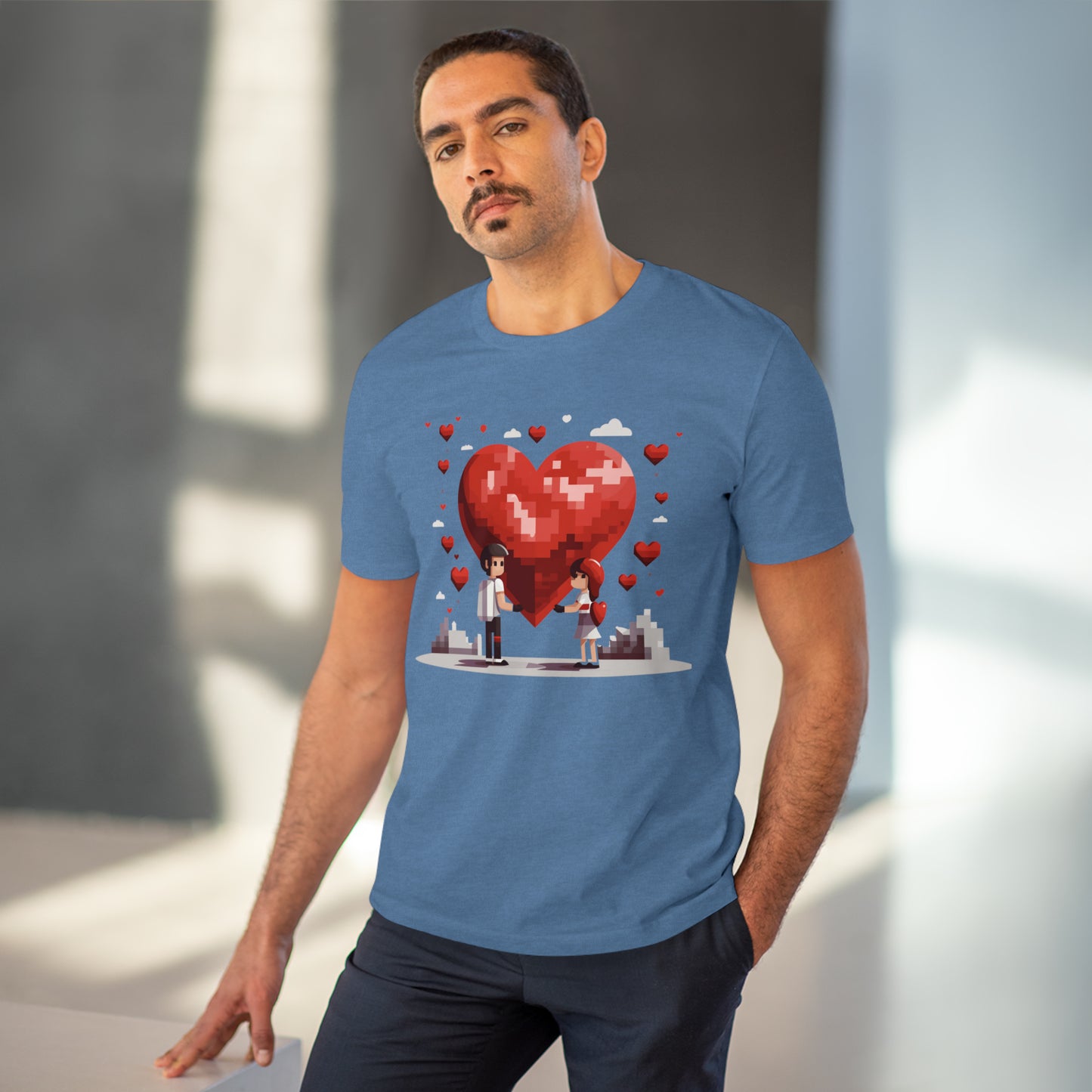 Pixel Love Eco Tee - Valentine's Day Pixel Heart Couple Shirt