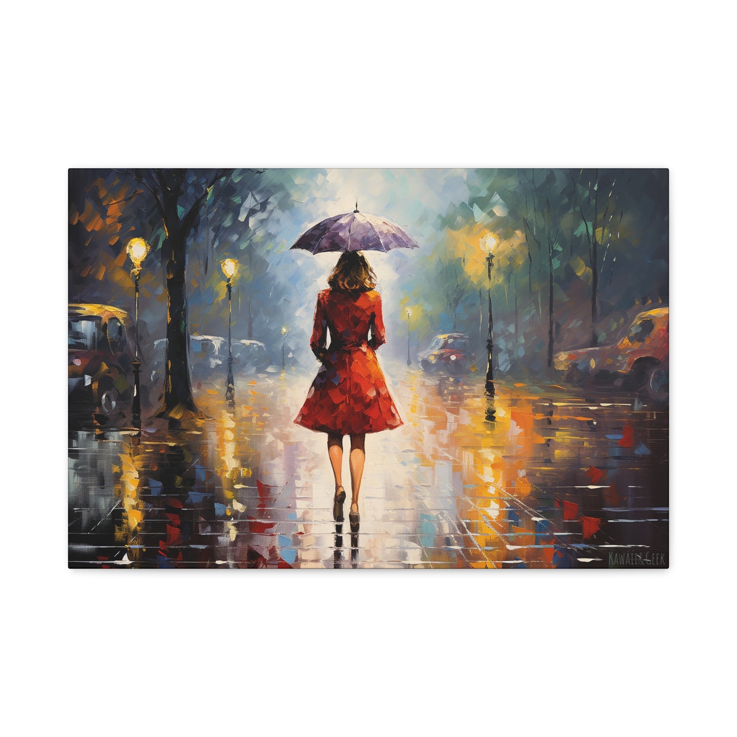 Elegant Woman in Parisian Rain: Premium Cotton Canvas Art