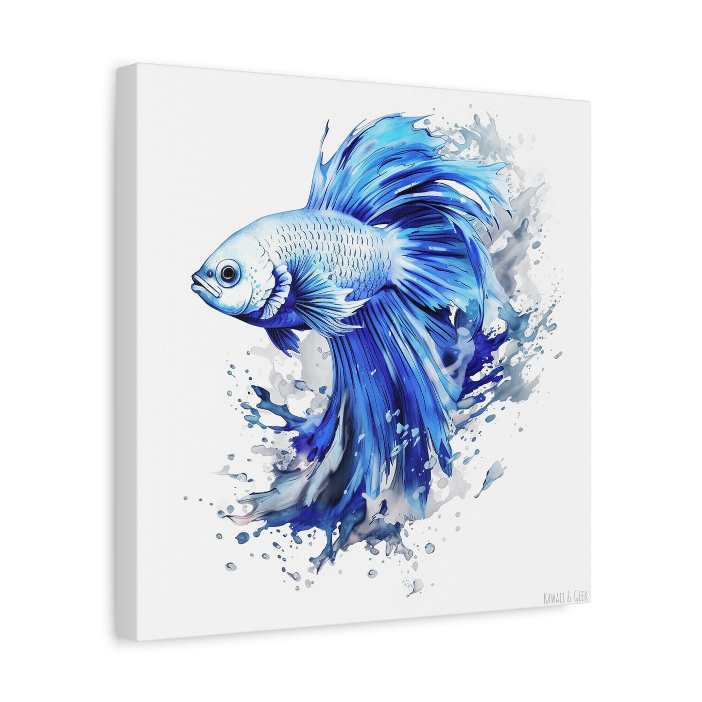 Blue Fighting Fish in Watercolor Style Canva - Capture the Beauty of Underwater Elegance