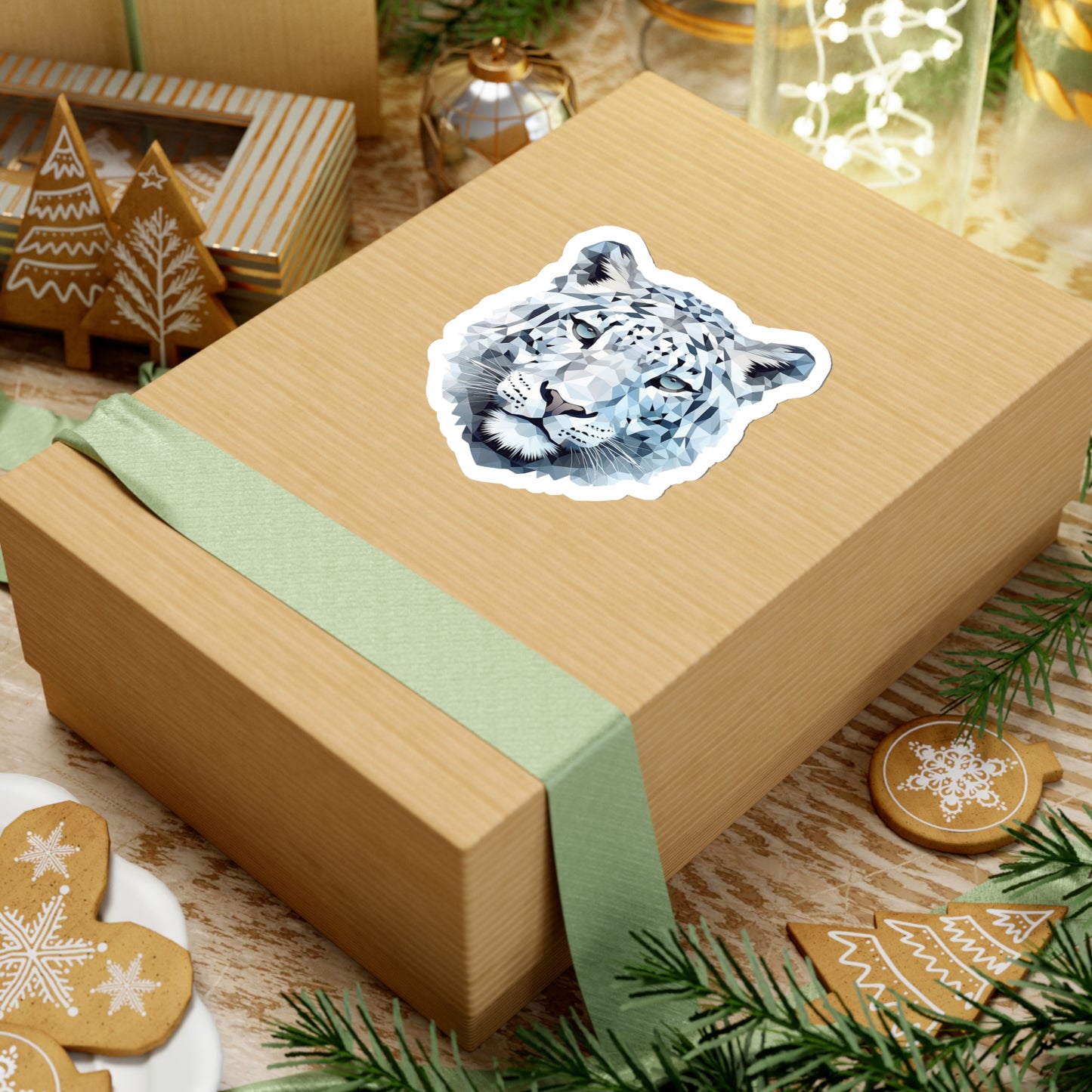 Snow Leopard Sticker - Graceful Majesty in Geometric Form