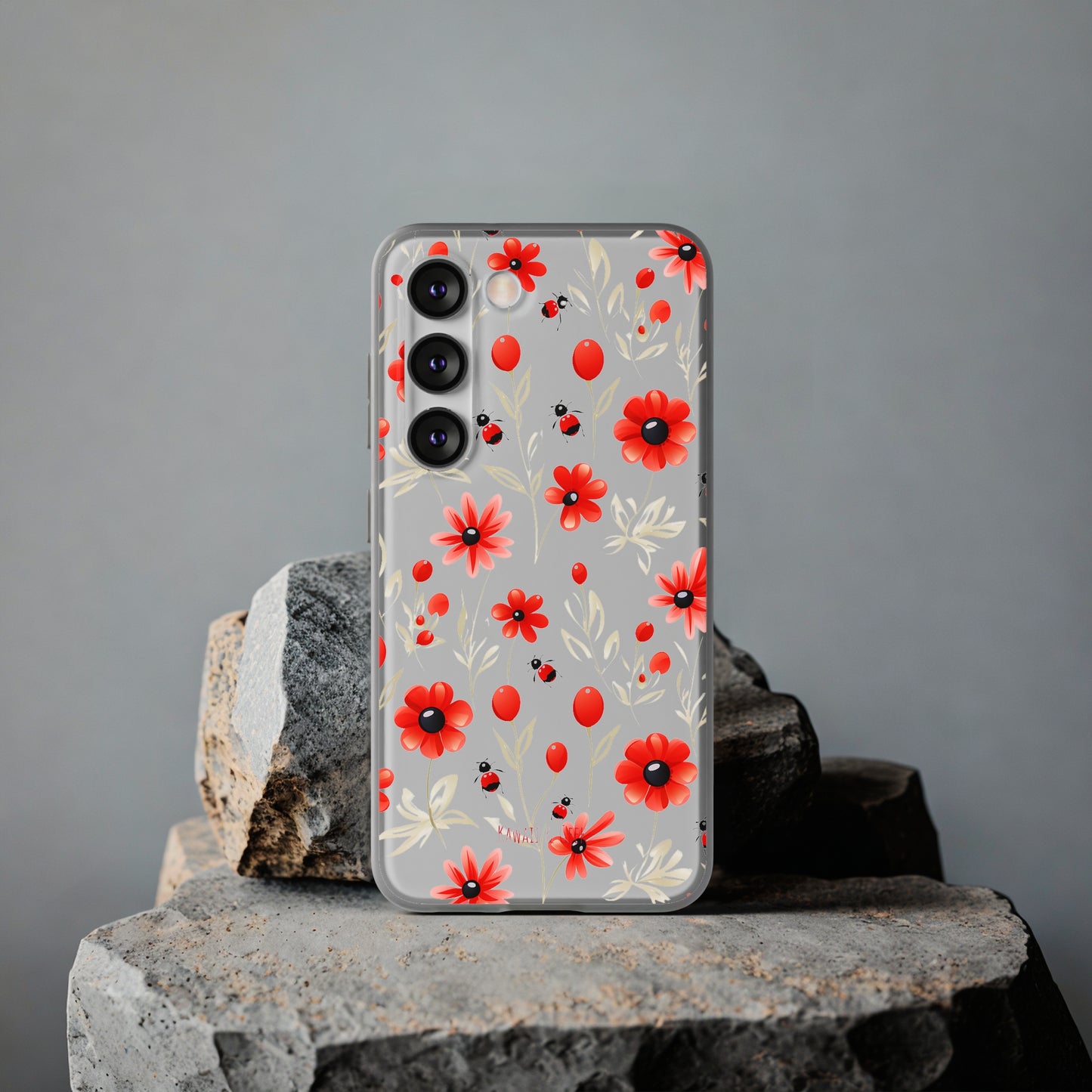 Red Flowers & Cute Bugs: Transparent Flexi Phone Case