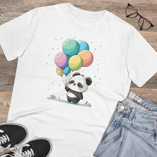 Cute Panda with Balloons Organic Unisex T-Shirt - Add Some Adorable and Eco-Friendly Style to Your Wardrobe