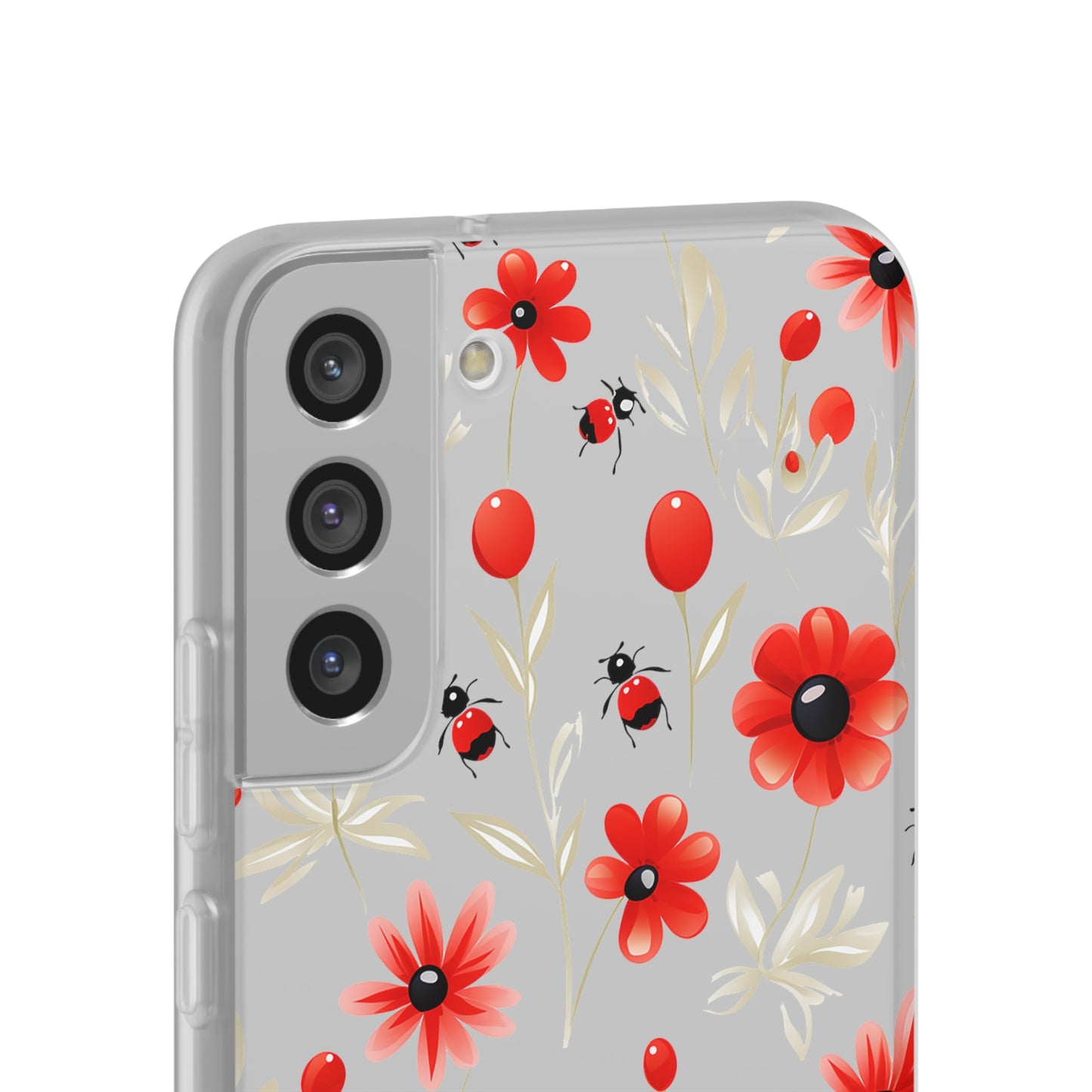 Red Flowers & Cute Bugs: Transparent Flexi Phone Case