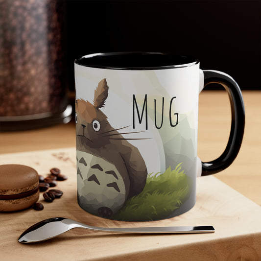 Totoro's Mug: Whimsical Delight in Geometric Style 11 oz Bicolor Mug