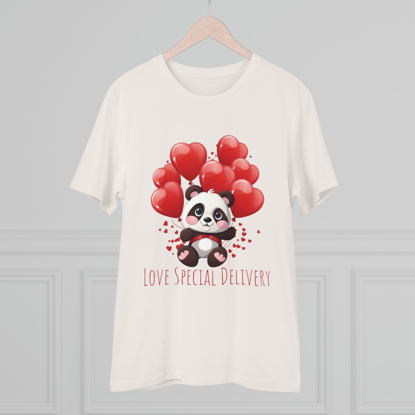 Panda Love Delivery Tee - Eco-Friendly Heart Balloon Shirt - Valentine's Day Special