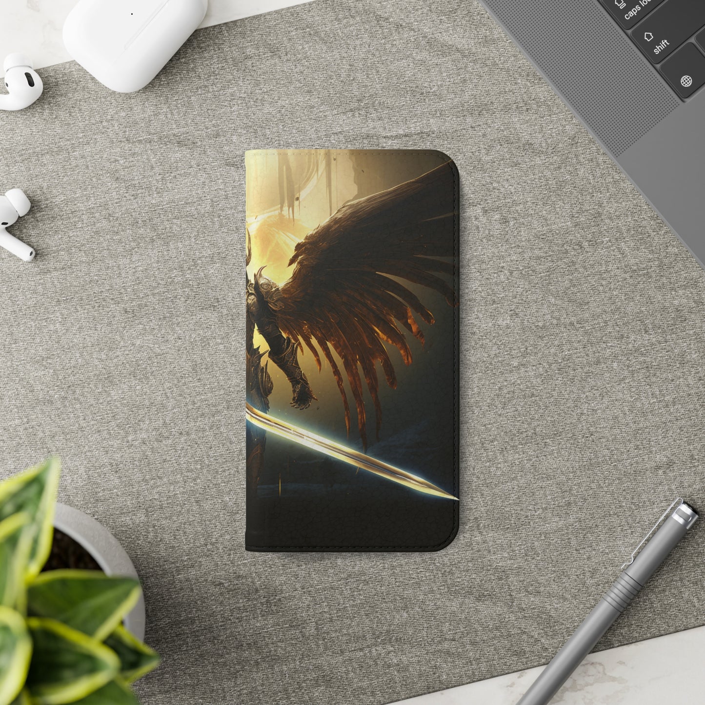 Dark Angel Flip Phone Case: Guardian with Sword