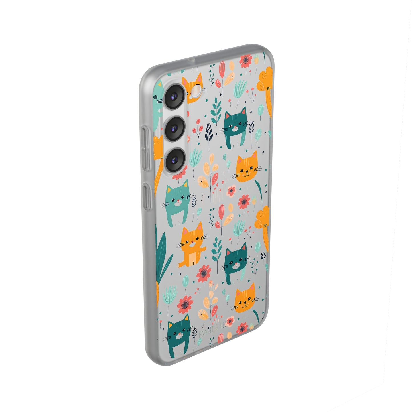 Cute Cats & Flowers Flexi and semi Transparent Phone Case