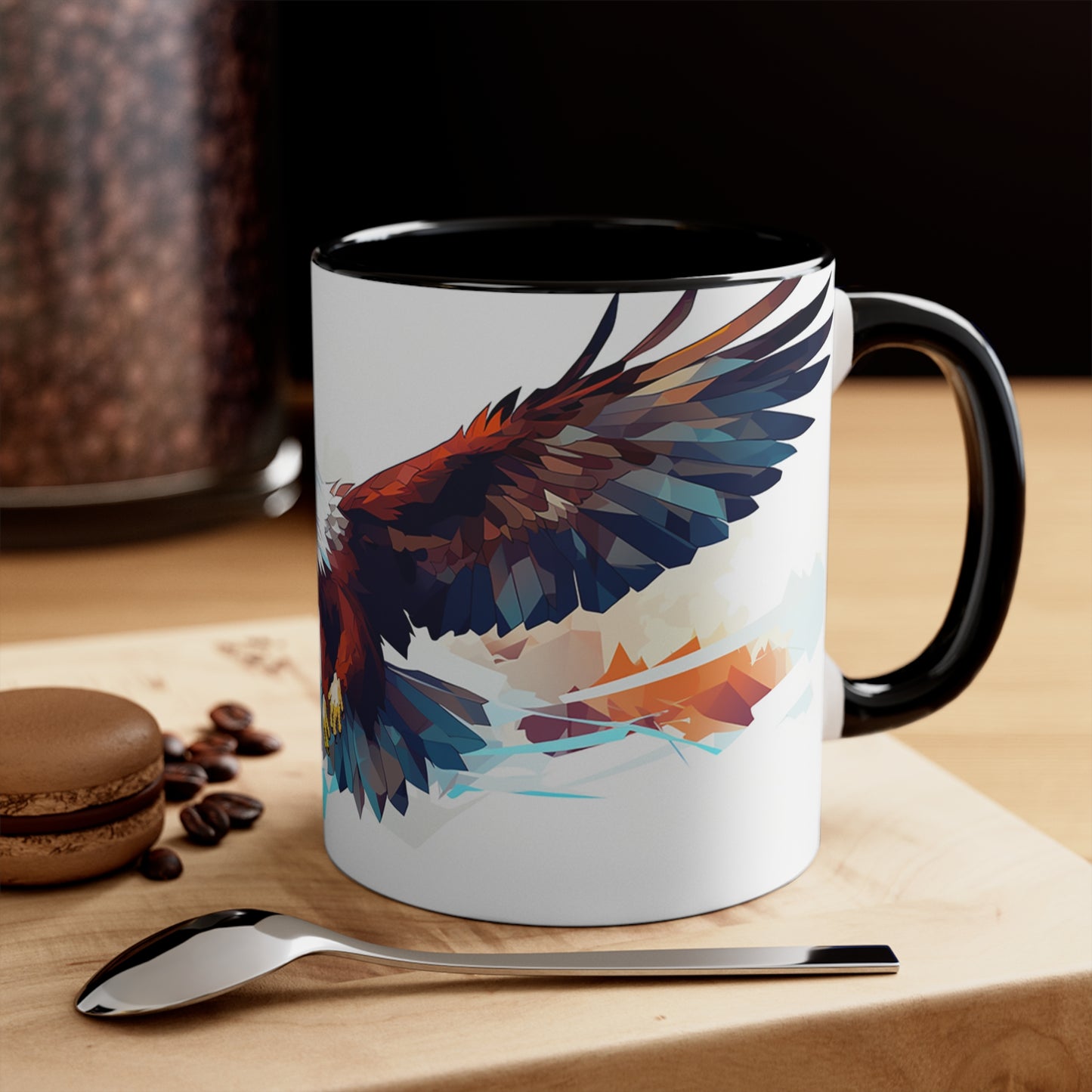 11oz Bi-color Eagle Mug: Geometric-Face Eagle in Flight