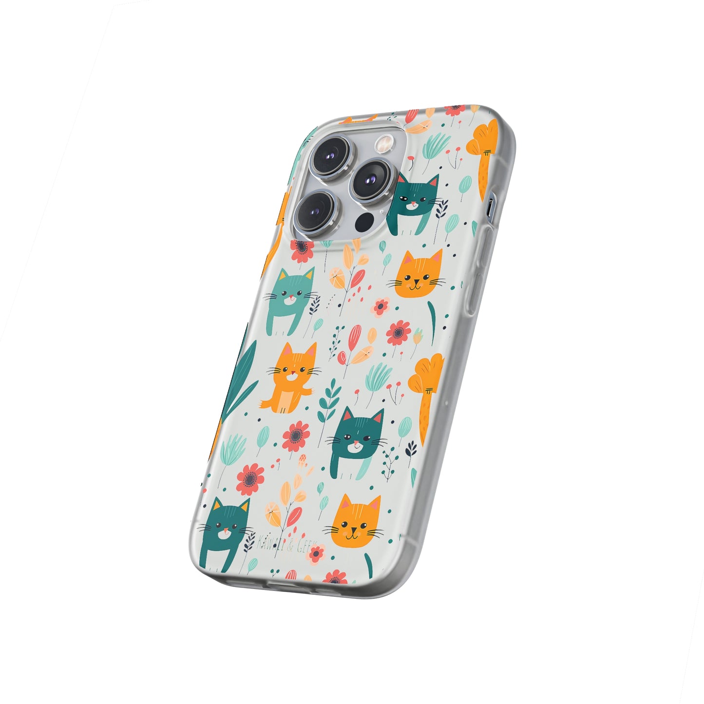 Cute Cats & Flowers Flexi and semi Transparent Phone Case