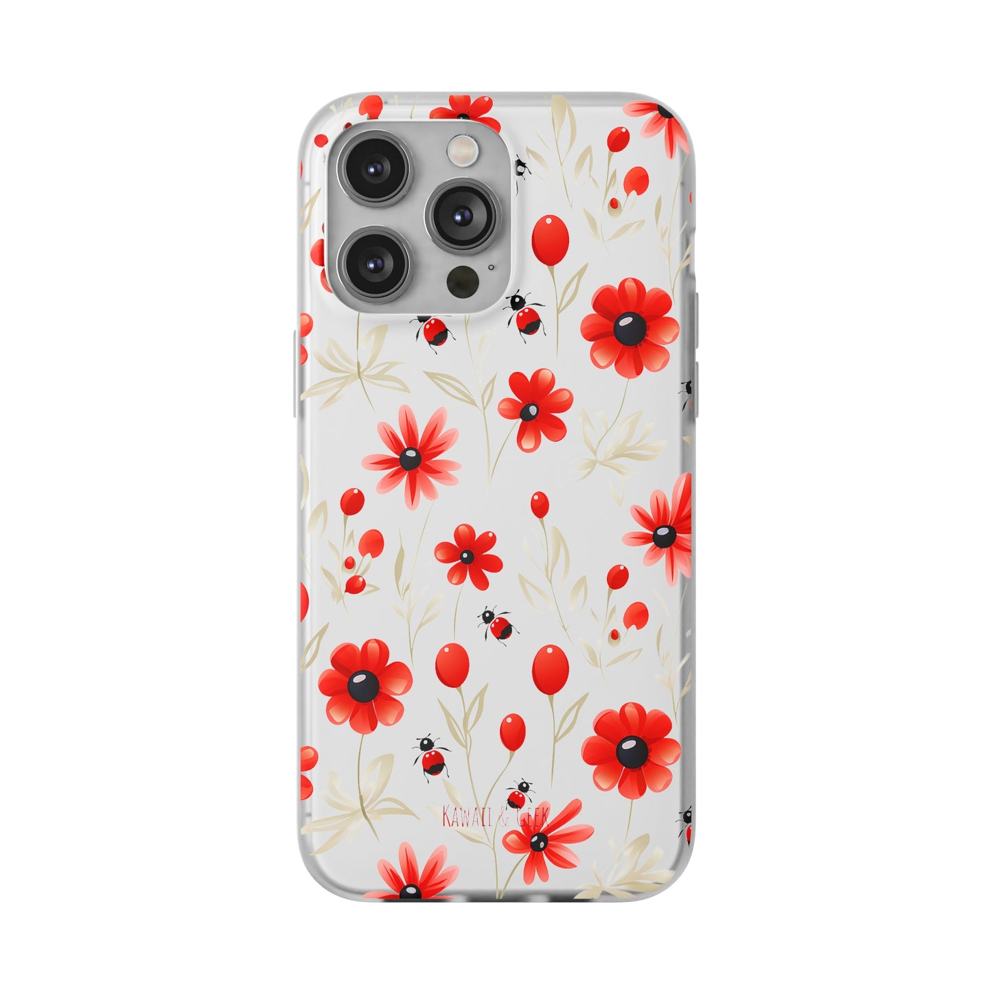 Red Flowers & Cute Bugs: Transparent Flexi Phone Case