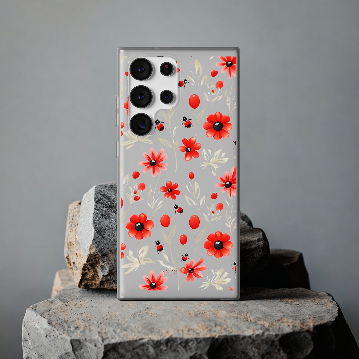 Red Flowers & Cute Bugs: Transparent Flexi Phone Case