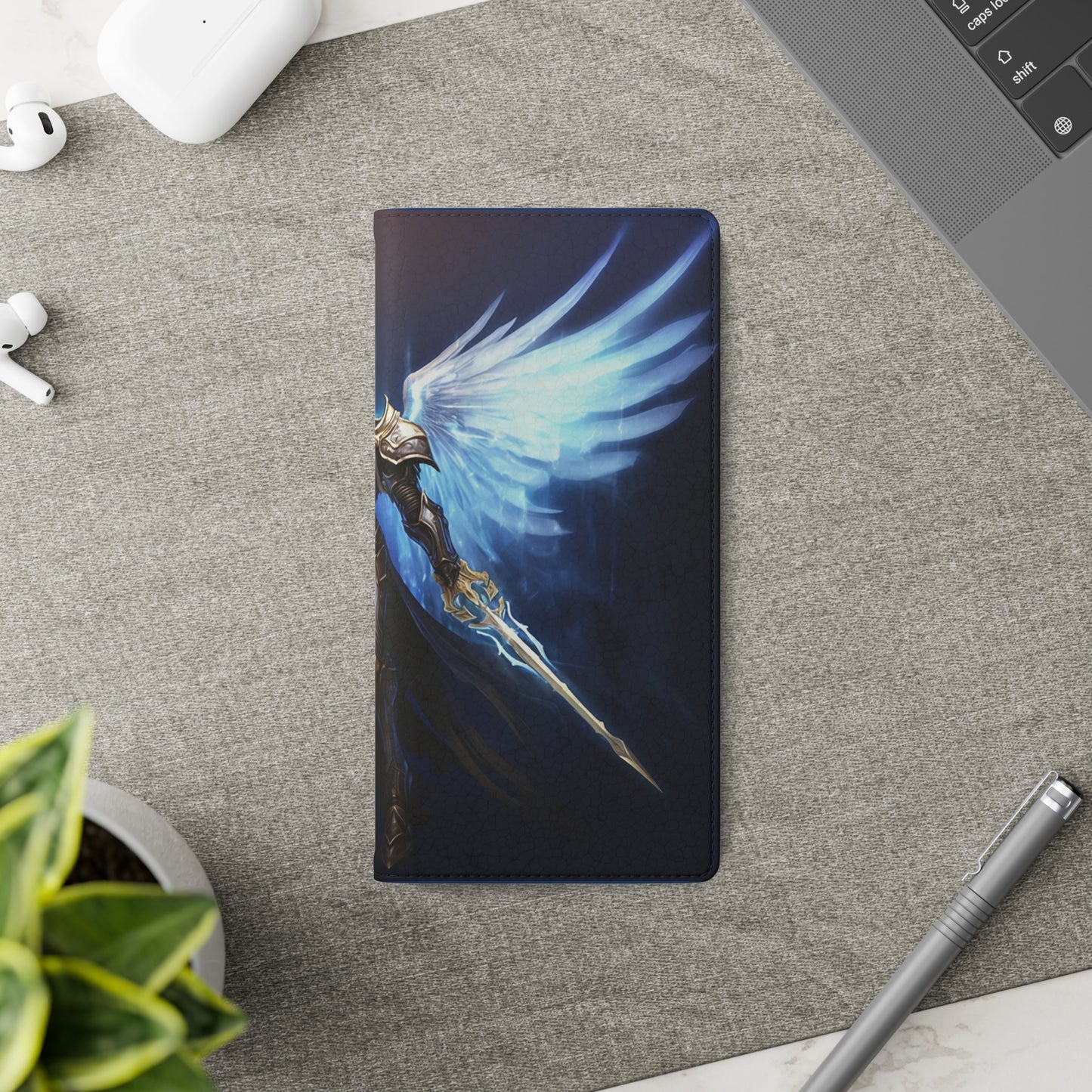 Archangel Flip Phone Case: Ethereal Wings & Sword Design