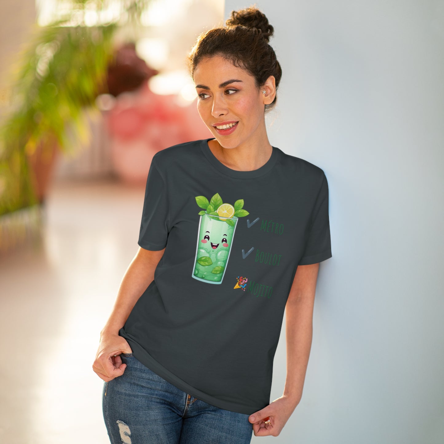 Métro, Boulot, Mojito T-Shirt - Cute Smiling Mojito Glass Design