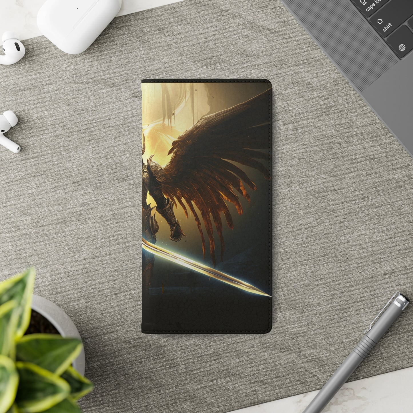 Dark Angel Flip Phone Case: Guardian with Sword