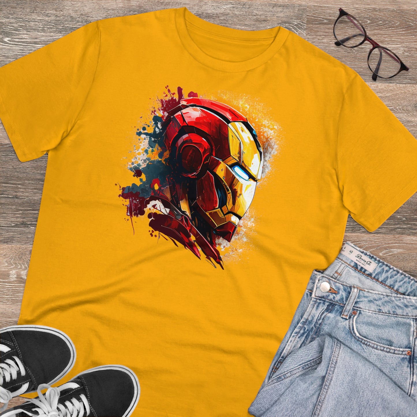 Iron Man in Watercolor Style Eco-Friendly Unisex T-Shirt - Add Some Unique and Sustainable Style to Your Wardrobe