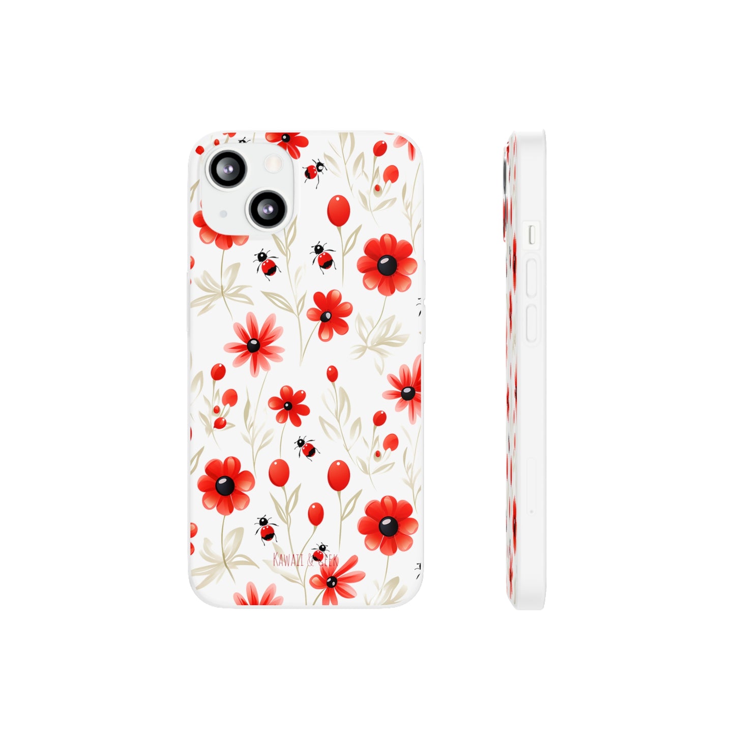 Red Flowers & Cute Bugs: Transparent Flexi Phone Case