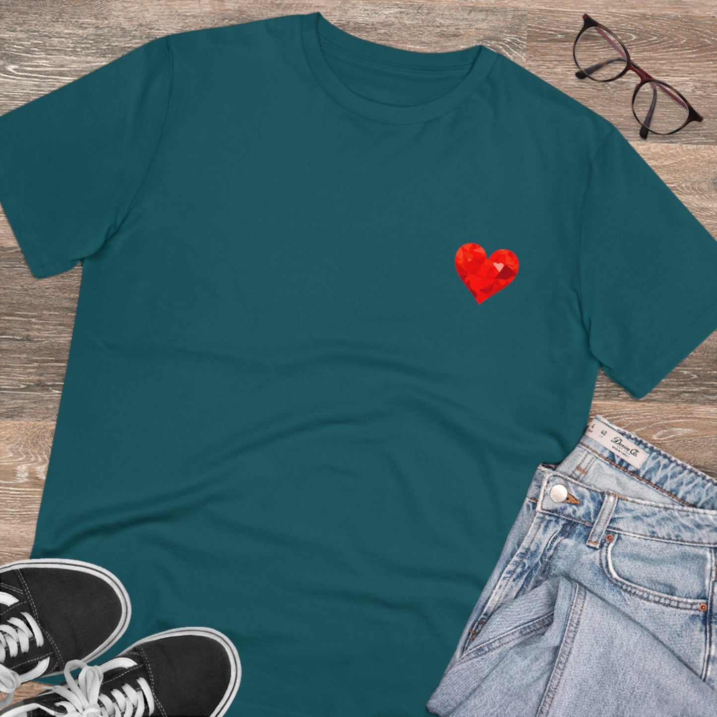 My Lifeline : Eco-Friendly T-Shirt with a Red Heart at the End of the Road