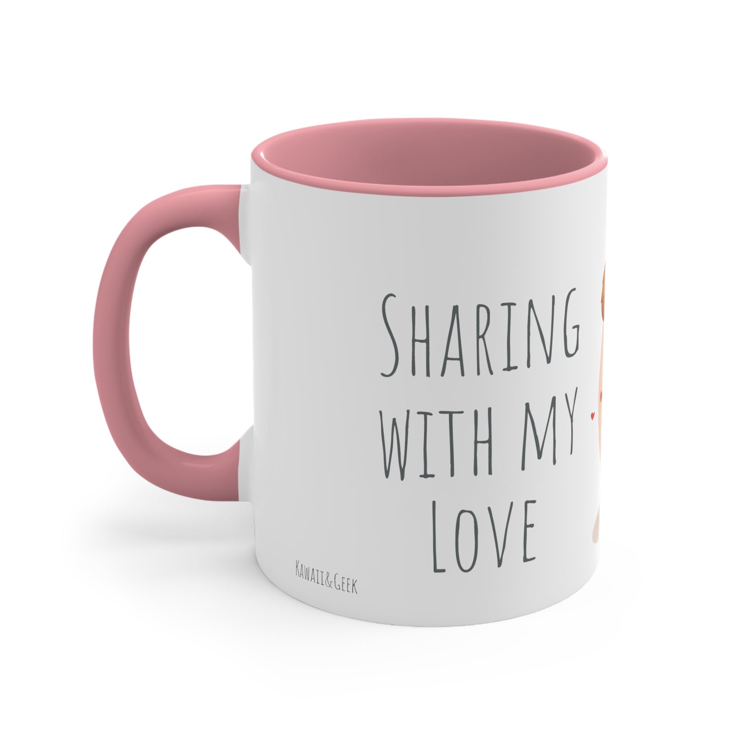 11oz Bi-Color Mug: "Sharing with my Love" cute Teddies couple - Valentine's Day