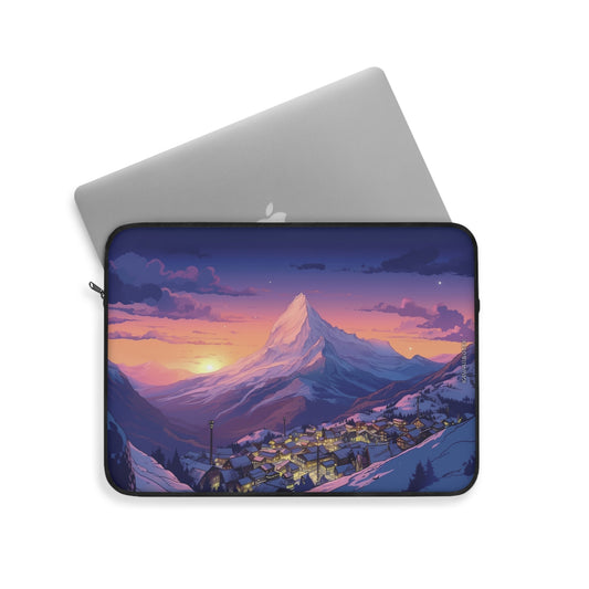 Mountain Village Laptop Sleeve - Protect Your Device in Style with a Serene Snowy Sunset