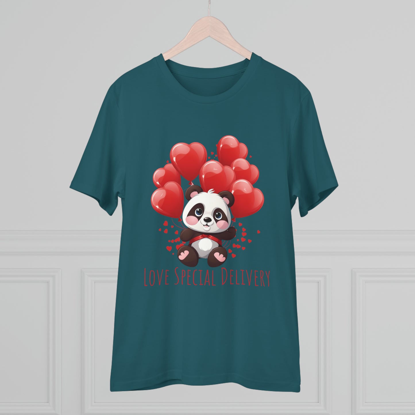 Panda Love Delivery Tee - Eco-Friendly Heart Balloon Shirt - Valentine's Day Special