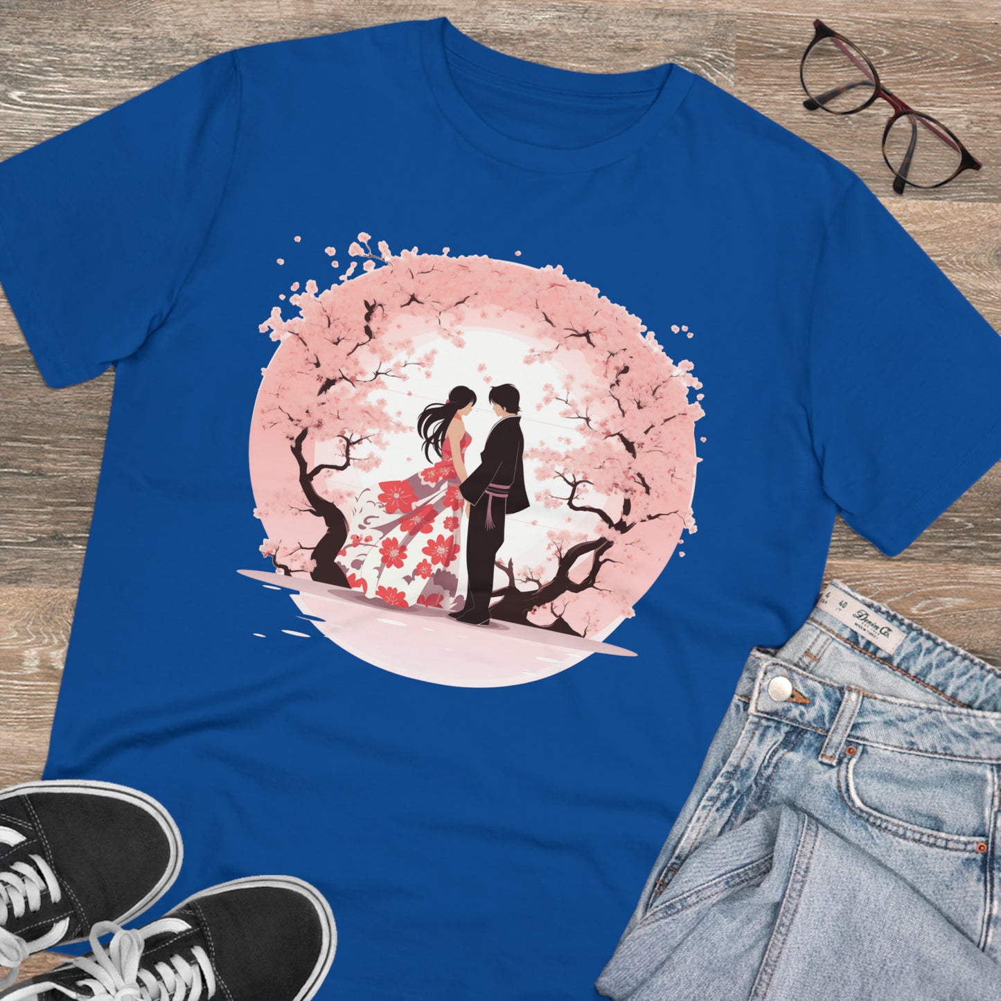 Cherry Blossom Romance T-shirt - Japanese Couple Design - Valentine's Day Special