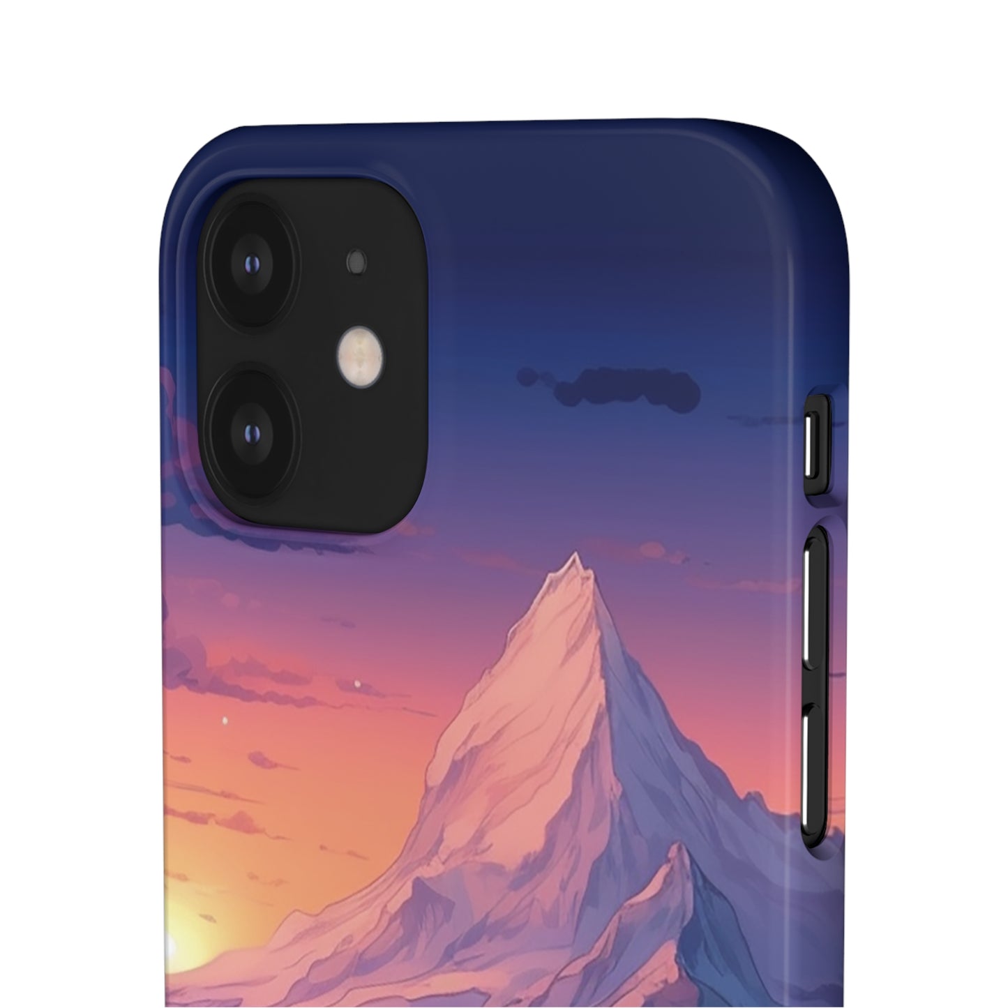 Snowy Mountain Landscape Sunset Phone Case - Discover Serenity with a Charming Mountain Village