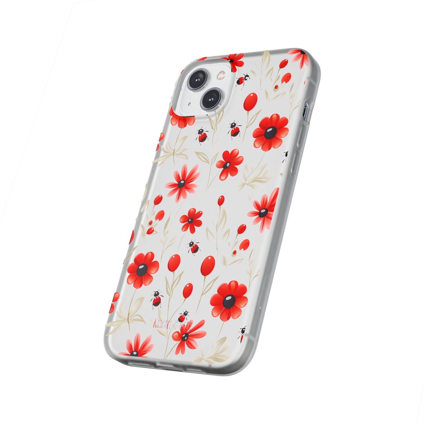 Red Flowers & Cute Bugs: Transparent Flexi Phone Case