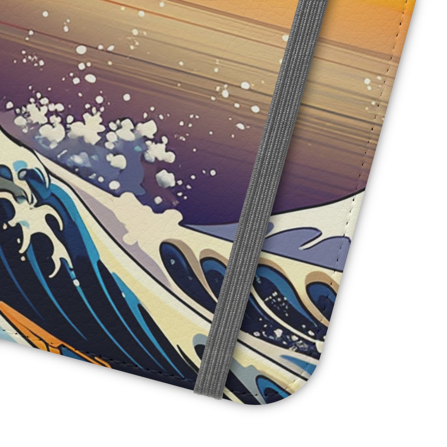 Sunset Big Wave Flip Phone Case - Embrace the Majestic Hokusai Style in Your Hands