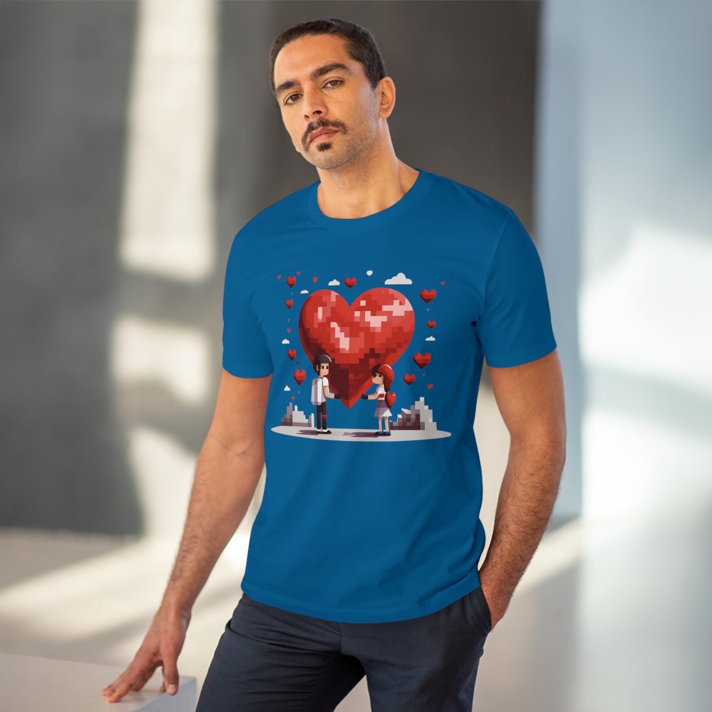 Pixel Love Eco Tee - Valentine's Day Pixel Heart Couple Shirt