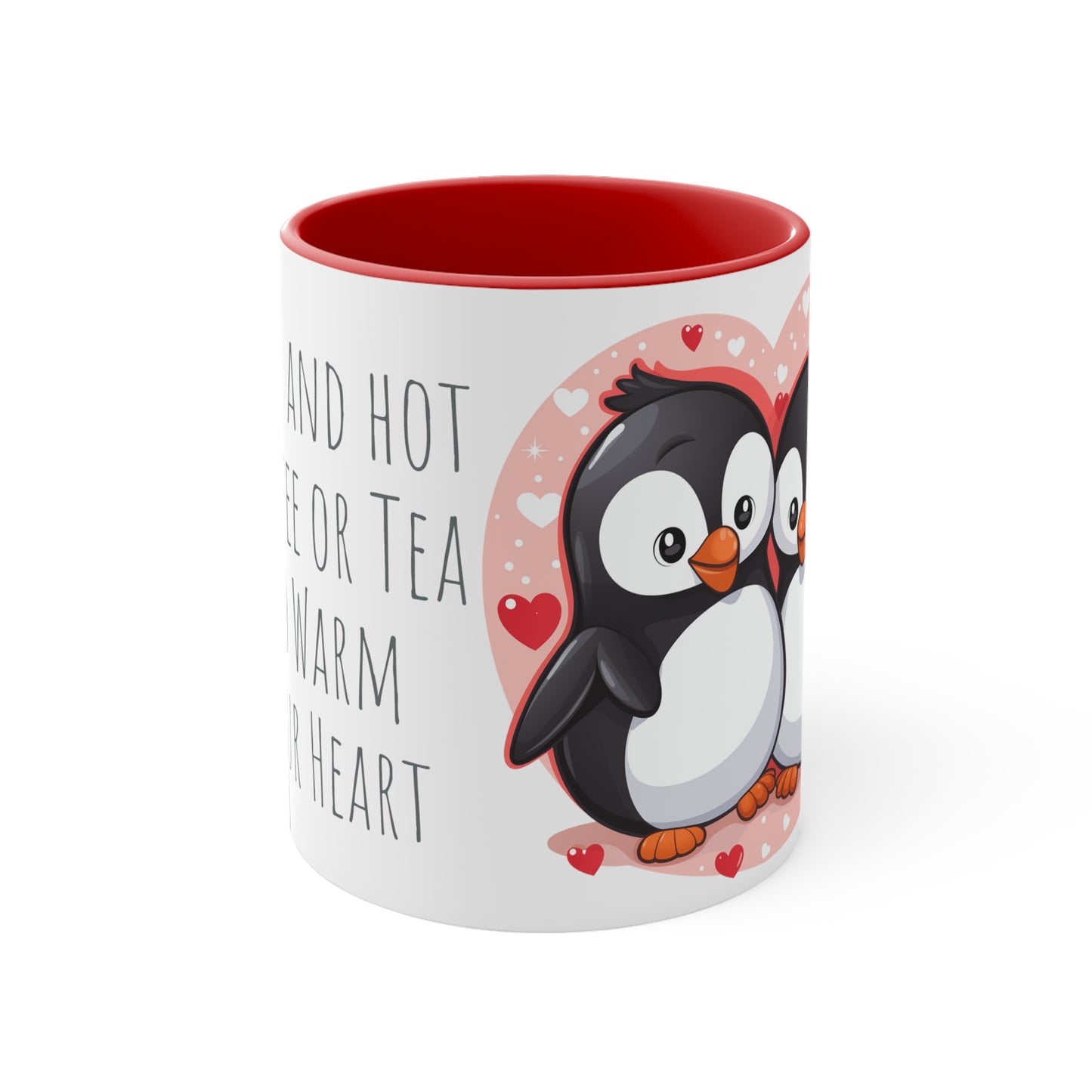 Penguin Love Mug - 11oz Bicolor 'Warm Your Heart' Cup - Valentine's Day